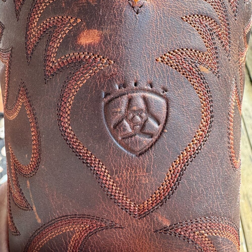 EUC ARIAT Heritage R Toe Brown Leather Western Cowboy Boot - Men's 12 - Picture 9 of 13